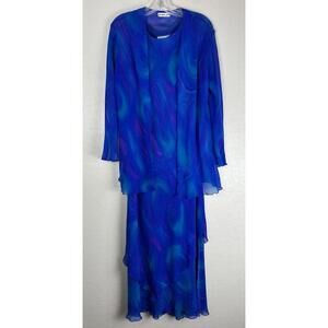 Simply Silk Floral 100% Silk 2‎ Pc Dress Jacket Ruffle Fairy Artsy L Blue 1766